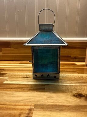 Blue Glass Metal Lantern - Home Accents